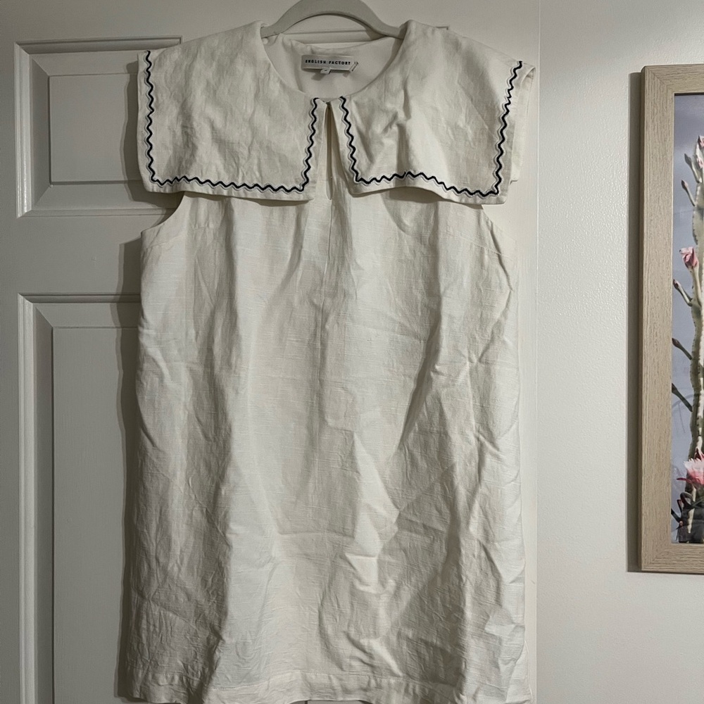 English Factory Cream Mini Dress with Scalloped Collar